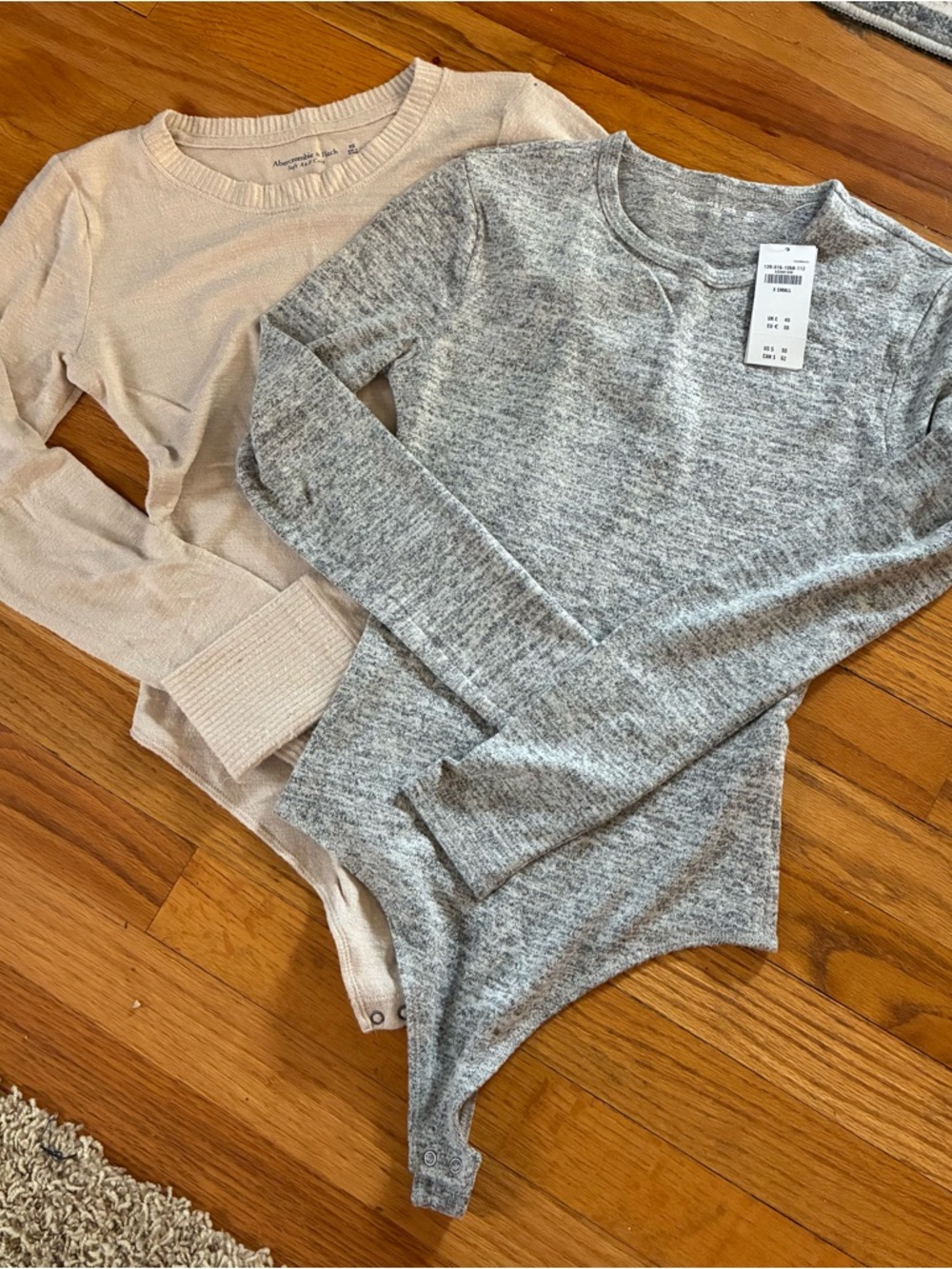 Abercrombie & Fitch Crewneck Bodysuit Sweaters - Gray & Cream